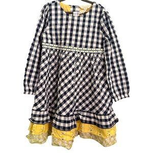 Matilda Jane Kids Girls Gingham Ruffle Dress Yellow Trim Long Sleeve Size 6